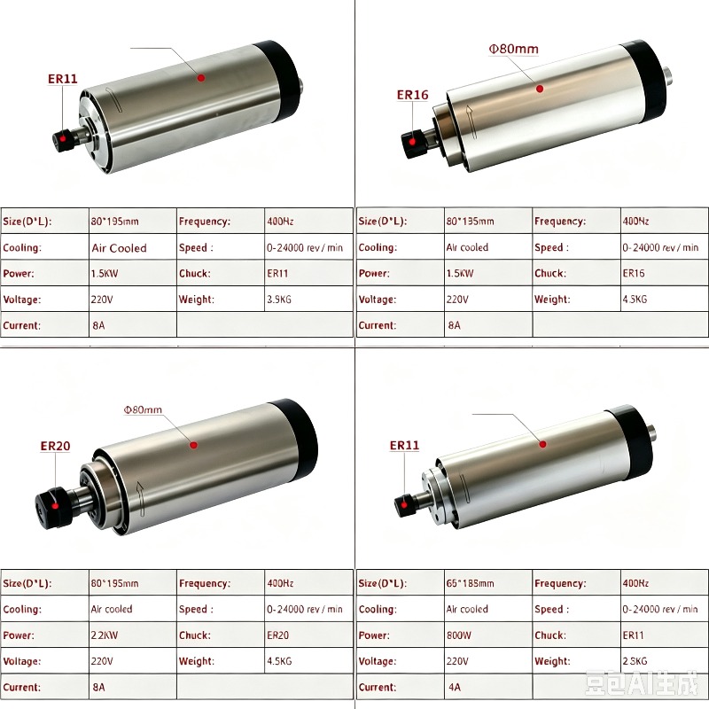 CNCエア冷却式800W、1500W、2200Wスピンドルモ - Er20 Collet Chuck Spindle Motor 220V のレビューと価格